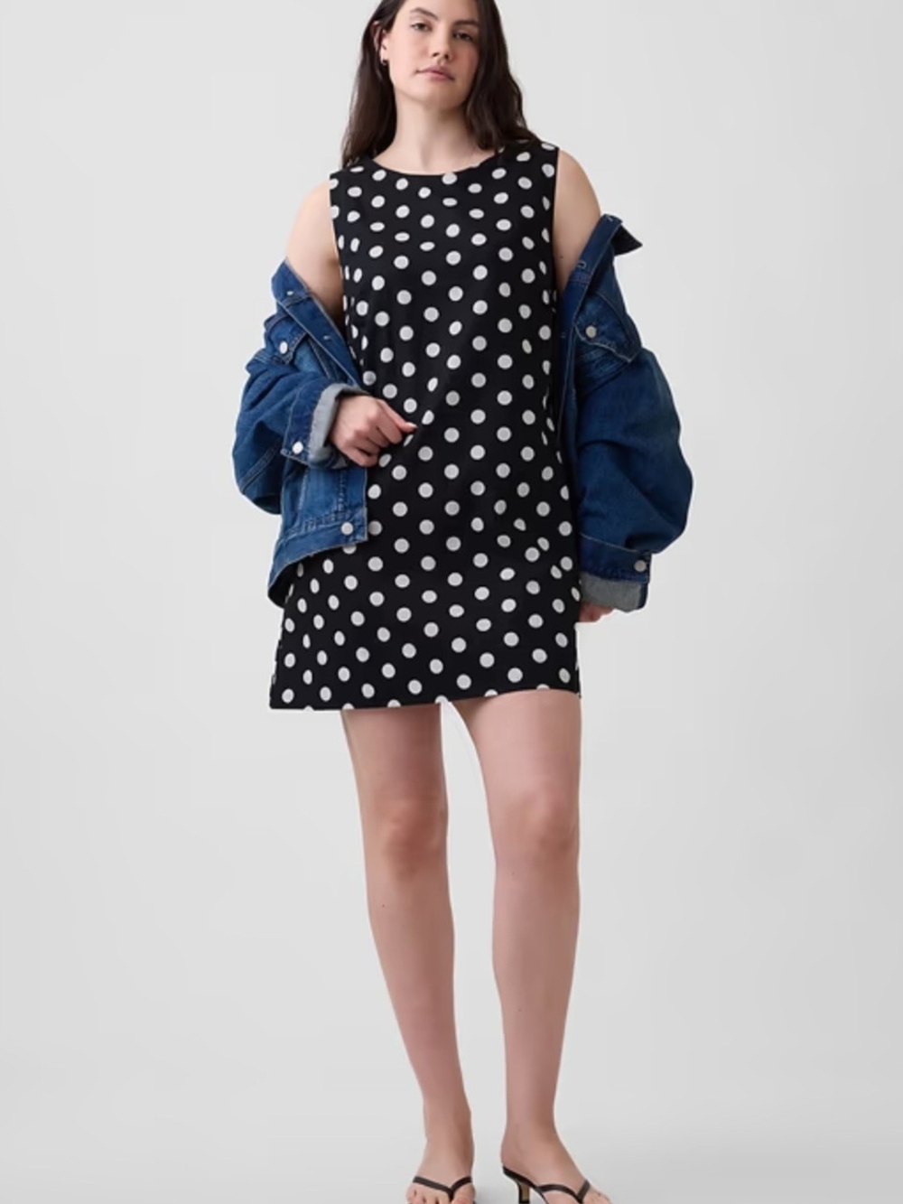 GAP Black and White Polka Dot Sleeveless Mini Dress Linen Cotton L